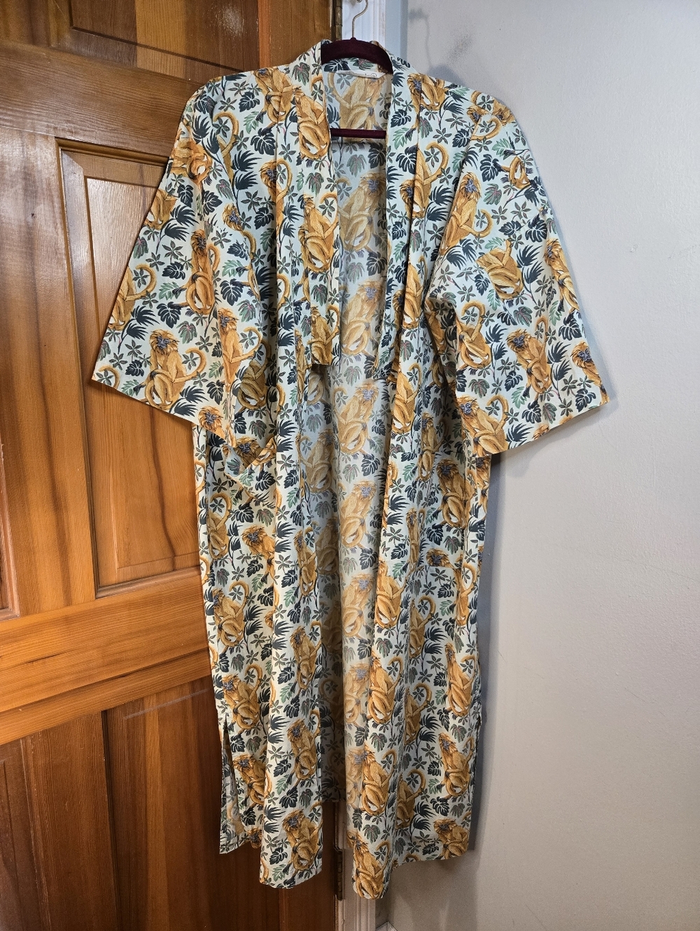 Floral Lightweight Tamarin Mint Print Kimono Robe in Mustard & Teal